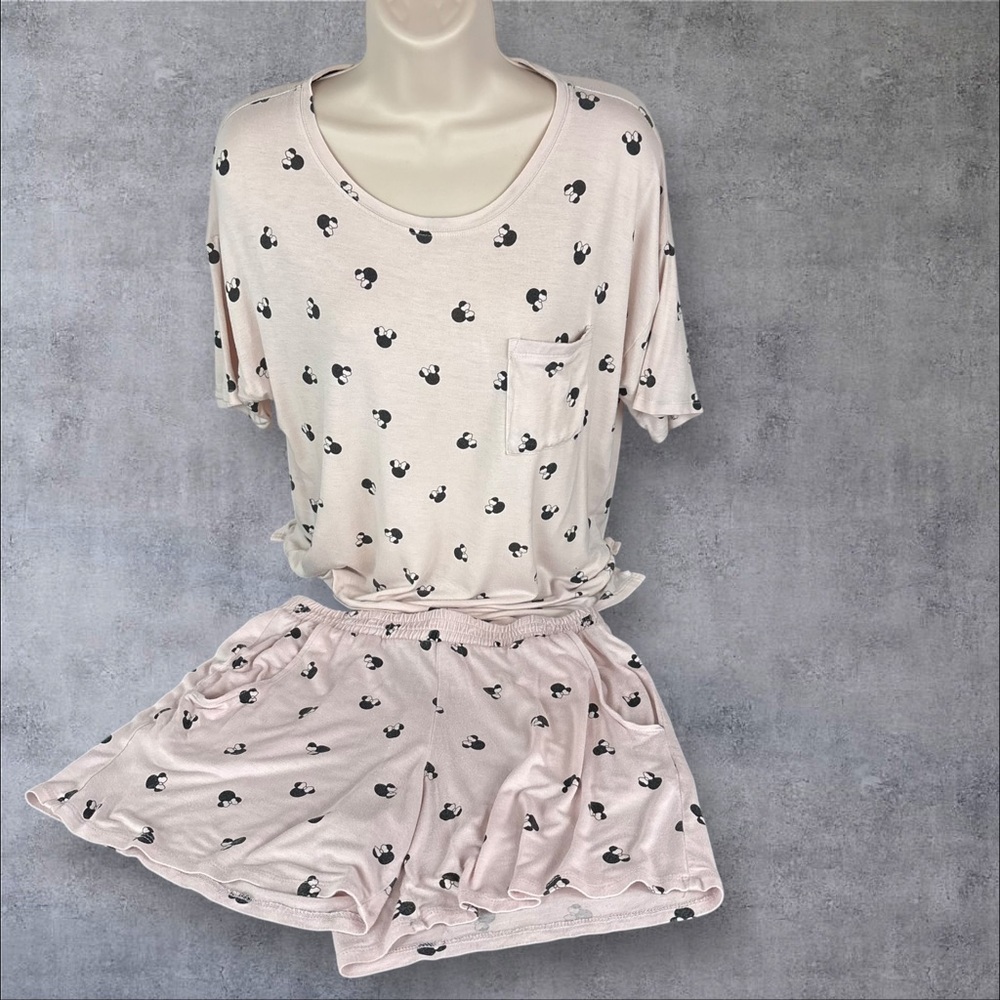 Disney Mickey & Minnie Women’s 2 Piece Shorts Set Pajamas PJ XS Pink (964) - Picture 2 of 14
